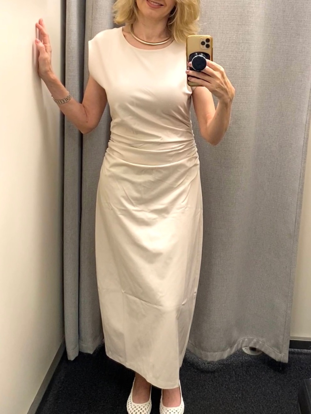 LOFT Outlet Ivory Off-White Draped Midi Dress Size M Jersey Knit New Without Tag